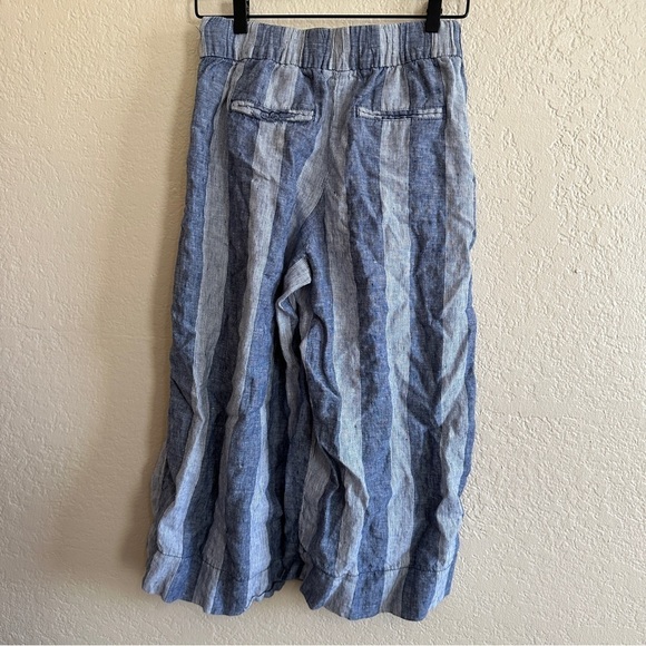 GAP Hi Rise Stripe Cropped Wide Leg Linen‎ Pants Lagenlook Vacation Clean Blue - Picture 6 of 11